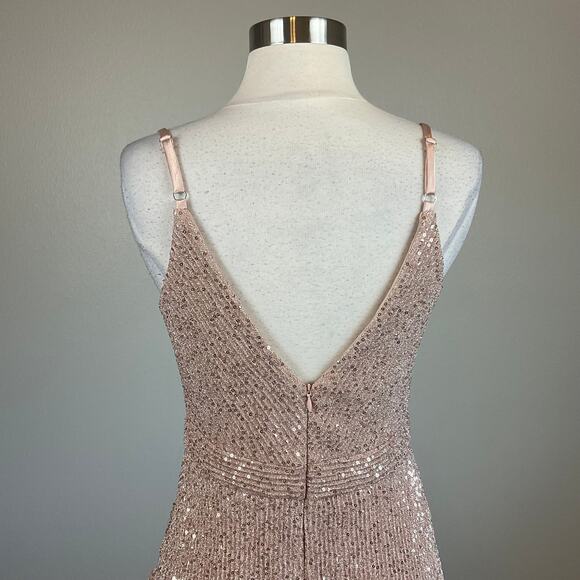 Rose Gold Sequined Evening Gown Pink Size 4 Tiered A-Line Formal Dress by AQUA - Picture 6 of 12